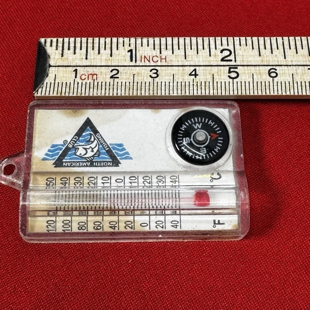 Vintage North American Fishing Club Keychain, Temperature Gauge, Compass & Chill